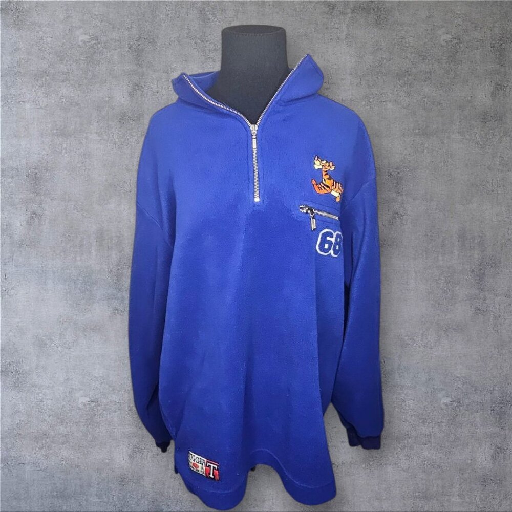 DISNEY UNISEX Tiger Hoodie Fleece Sweatshirt 1/4 Zip Vintage Disney Store 68 M